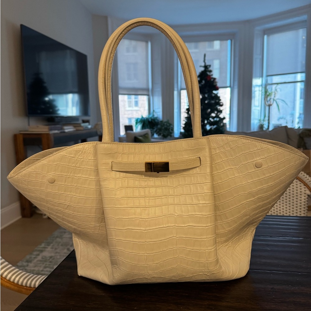 DeMellier Cream Crocodile-Embossed Tote